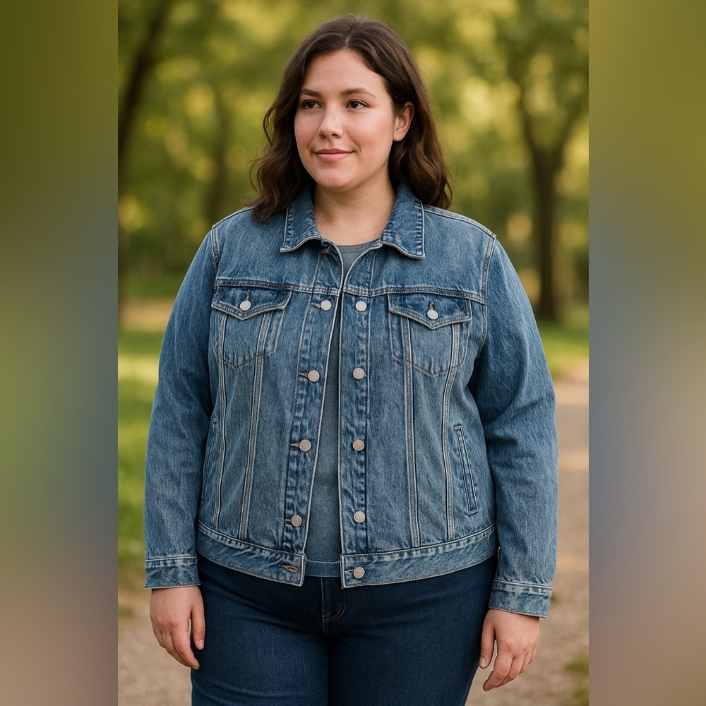 NWT Lucky Brand Women’s Denim Trucker Jacket Size 2X Blue Acid Wash Retro